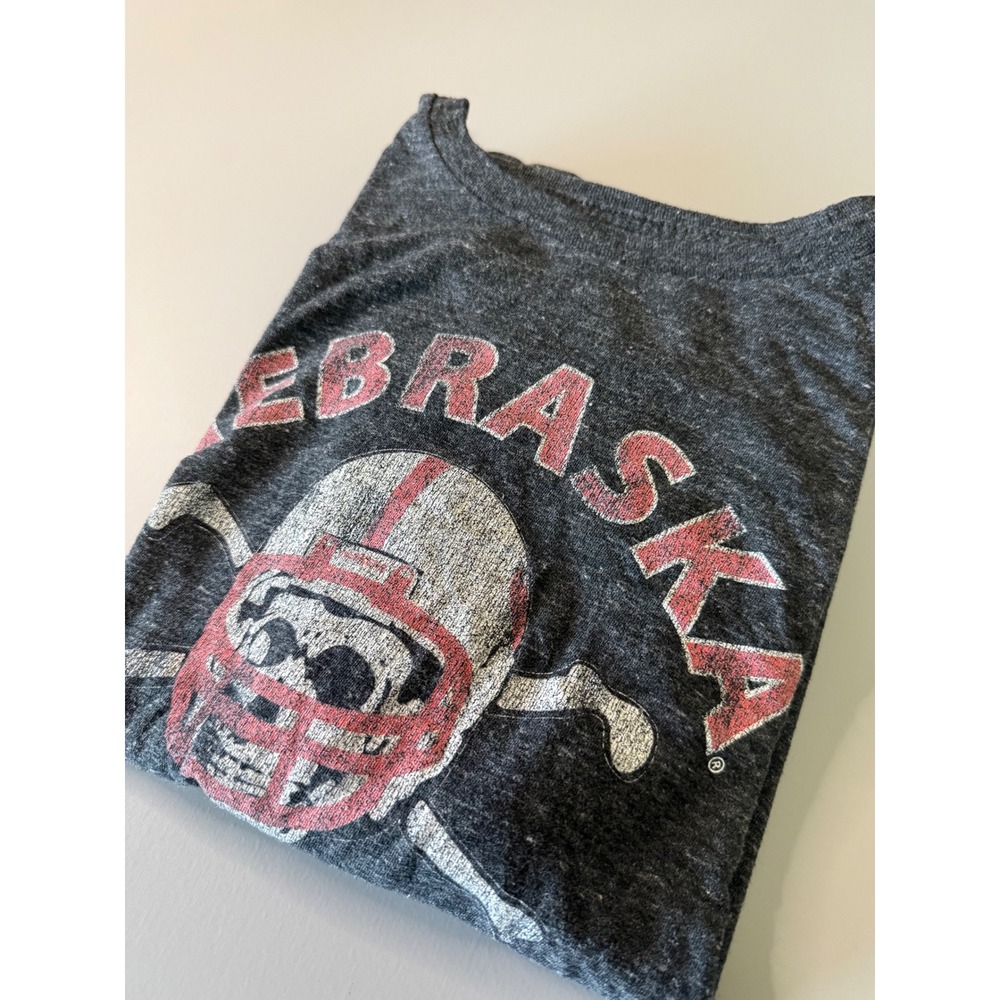 Retro Brand Nebraska Blackshirts T-Shirt Mens XXL Gray Huskers Football Skull